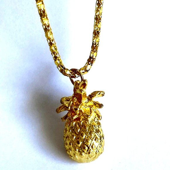 Pineapple Pendant Necklace Gold Plated 23" Chain Hawaiian Island Welcome Fruit - Picture 4 of 8